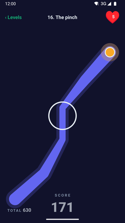steadi level 16, The pinch: an indigo track that narrows to a tight squeeze, with the finger ring right at the pinch